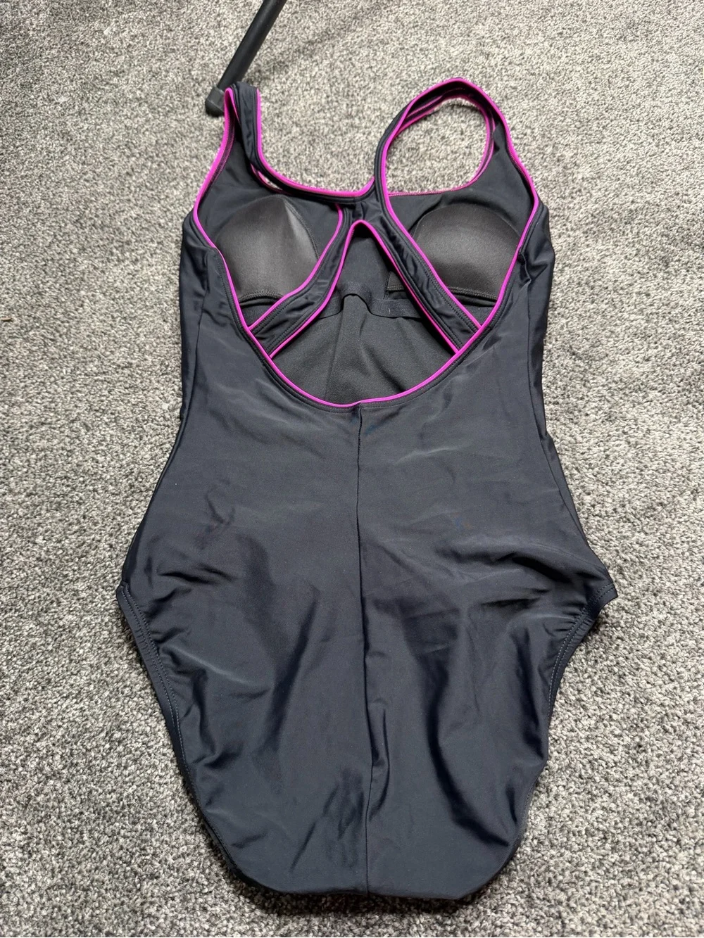 Speedo Black One Piece Swimsuit Pink Trim Women’s Size 12 Athletic Swim Suit - Picture 5 of 6